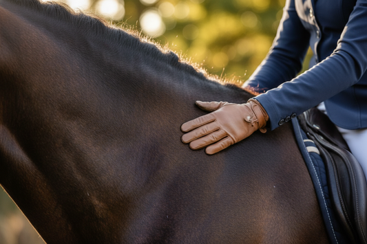 svedfucks hest. nær billede af hestens hals hvor rytter klapper den